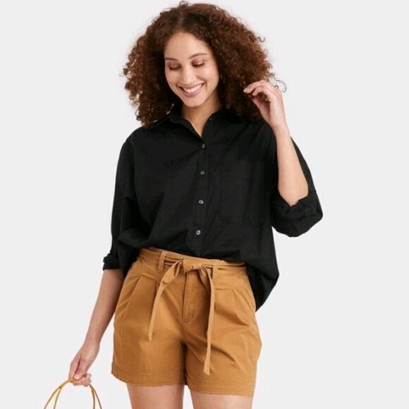 NWT A New Day Black XS Boyfriend Button Down - Picture 1 of 6